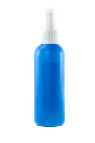 清洁液晶屏幕的蓝色塑料瓶 — 图库照片