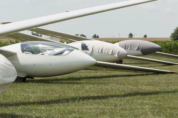 Planadores no aeródromo verde — Fotografia de Stock