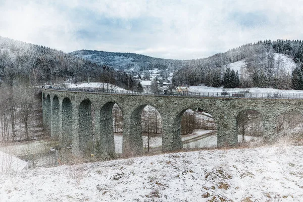 Vechiul Pod Feroviar Din Piatră Lângă Krystofovo Udoli Novina Viaduct — Fotografie, imagine de stoc