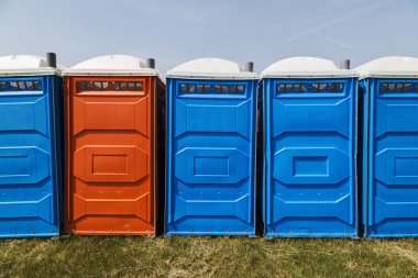 Long row of mobile toilets