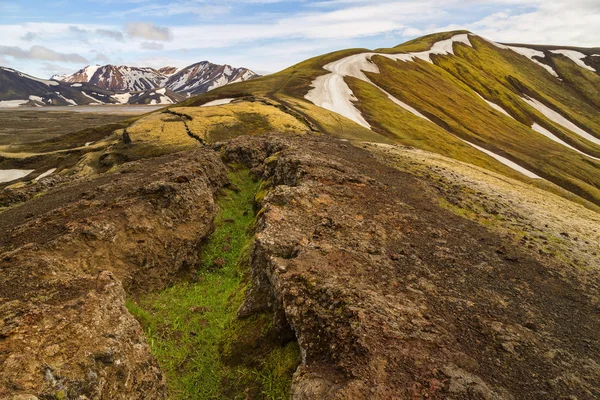 Landmannalaugar jakie kolorowe góry krajobraz, Brennisteinsalda v — Zdjęcie stockowe