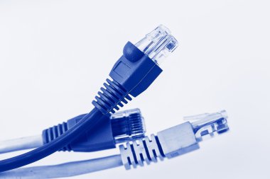Colorful network cable with RJ45 connectors, blue network cable clipart
