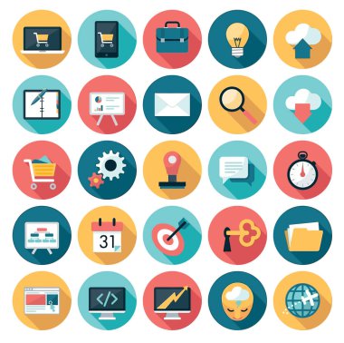 İş hayatı simgeleri. Düz İş simgesi seti. Uzun gölgeli iş simgesini tamamla.