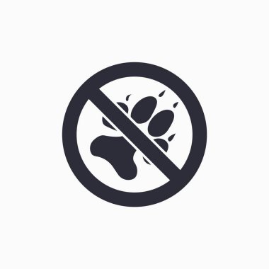 Tehlikeli vahşi hayvan ikonu hakkında uyarı. Yasak işaret. Pençe simgesi. Köpek yasağı tabelası. Vektör