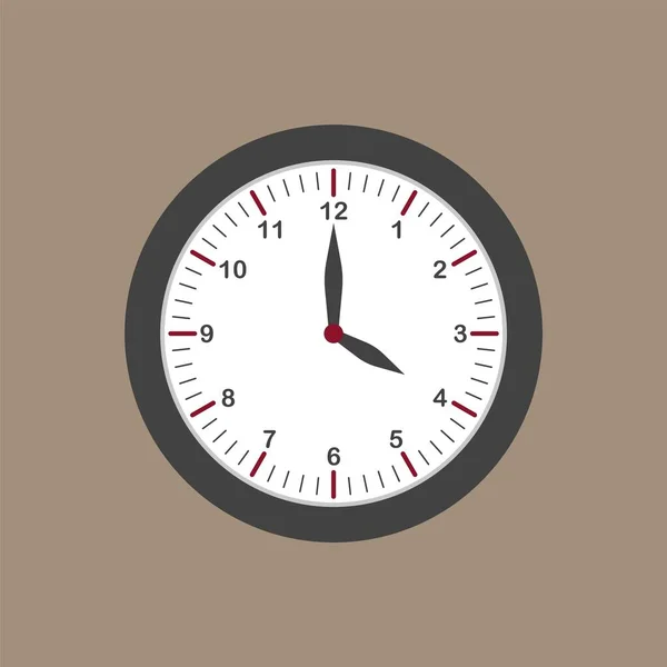Γκρι Ρολόι Τοίχου Εικονίδιο Επίπεδη Στυλ Σκούρο Φόντο Τέσσερις Ώρα — Διανυσματικό Αρχείο