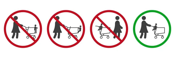 Mit Einkaufswagen Mit Kindern Richtige Und Falsche Verwendung Des Einkaufswagens — Stockvektor