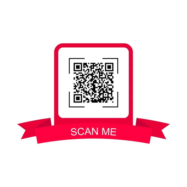 QR kodu için kurdeleli kırmızı çerçeve. Yaratıcı kavram qr kodu. Beni tara. Vektör