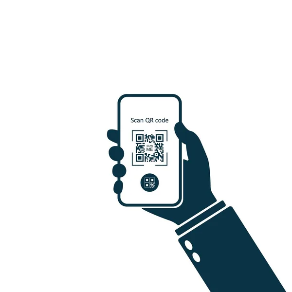 Aplikasi Mobile Untuk Memindai Kode Tangan Memegang Smartphone Pindai Ikon - Stok Vektor