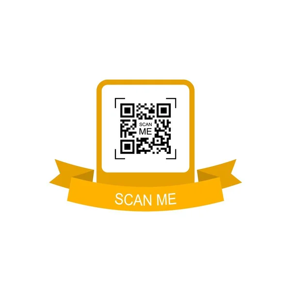 QR kodu için kurdeleli sarı çerçeve. Yaratıcı kavram qr kodu. Beni tara. Vektör