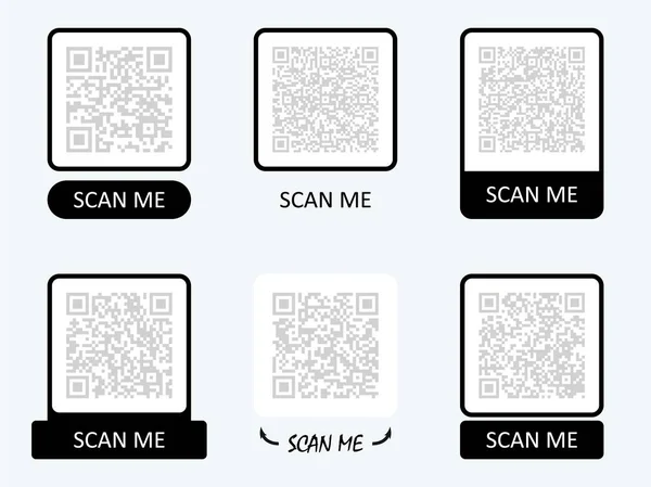 Koleksiyon QR kodunun şablonunu tara. QR kodu için çeşitli çerçeveler. Vektör