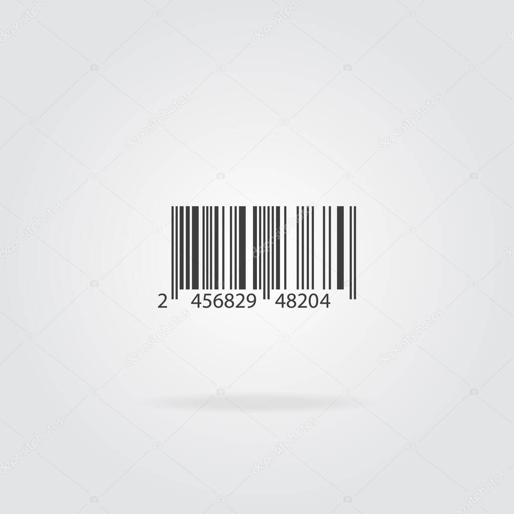 Barcode with number. Sample barcode icon on grey background with shadow. Vector