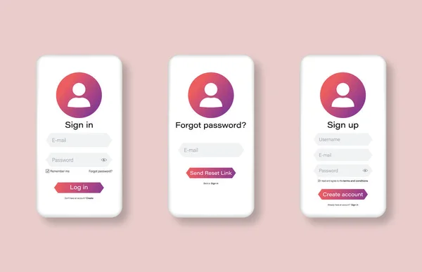 Login Und Registrierungsformular Seite Login Registrierung Und Passwort Vergessen Anmeldeseite — Stockvektor