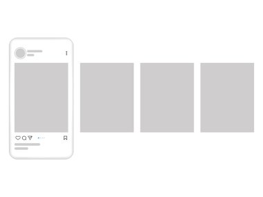 Atlıkarınca arayüzü direkli beyaz akıllı telefon. Sosyal medyadaki fotoğraf ve gönderiler için şablon. Vektör