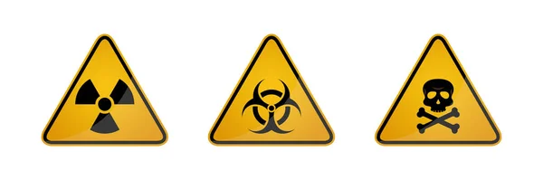 Trójkąt Ostrzegawczy Żółty Znak Ostrożnie Toksyczne Zagrożenie Biologiczne Symbol Promieniowania — Wektor stockowy