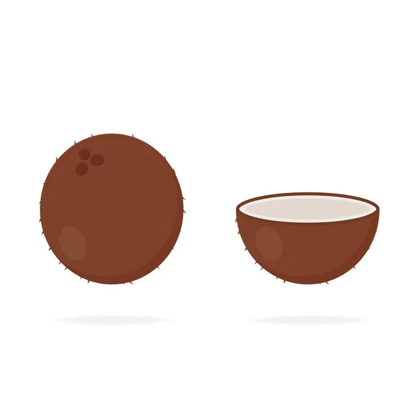 Ikona Kokosowa Kreskówkowym Stylu Tropikalny Owoc Całą Połowę Kokosa Wektor — Wektor stockowy
