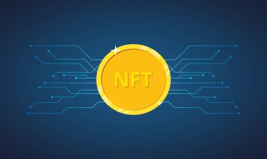NFT non fungible token. Nft golden coin icon. Non-renewable token. Crypto art. Vector illustration clipart