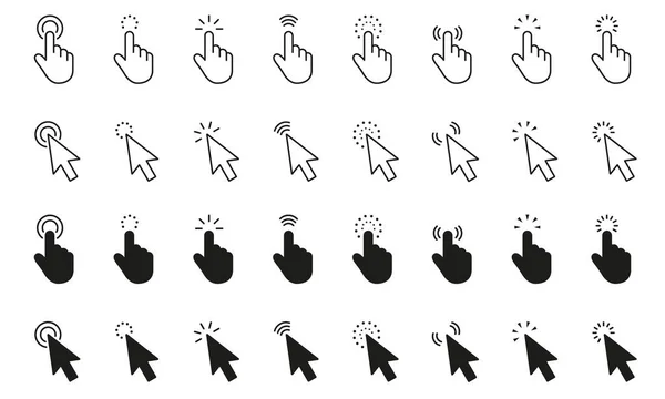 Mouse click cursor set. Click icon. Mouse pointer set. Arrow and hand cursor. Pointer cursor line icons. Editable stroke. Vector illustration — Stock Vector