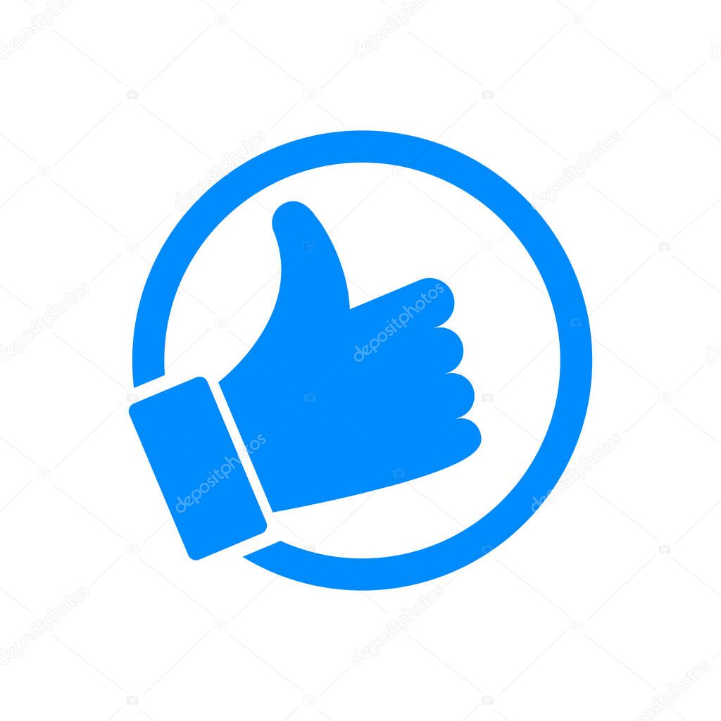 Blue thumb up icon isolated on white background. Like button. Social media icon. Vector illustration