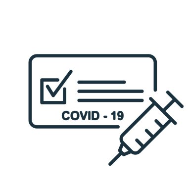 Aşı Pasaport Çizgisi simgesi. Aşılama Tıbbi Kartı veya seyahat için pasaport simgesi. Covid-19 'a karşı şırıngalı aşı sertifikası. Düzenlenebilir Vuruş. Vektör illüstrasyonu