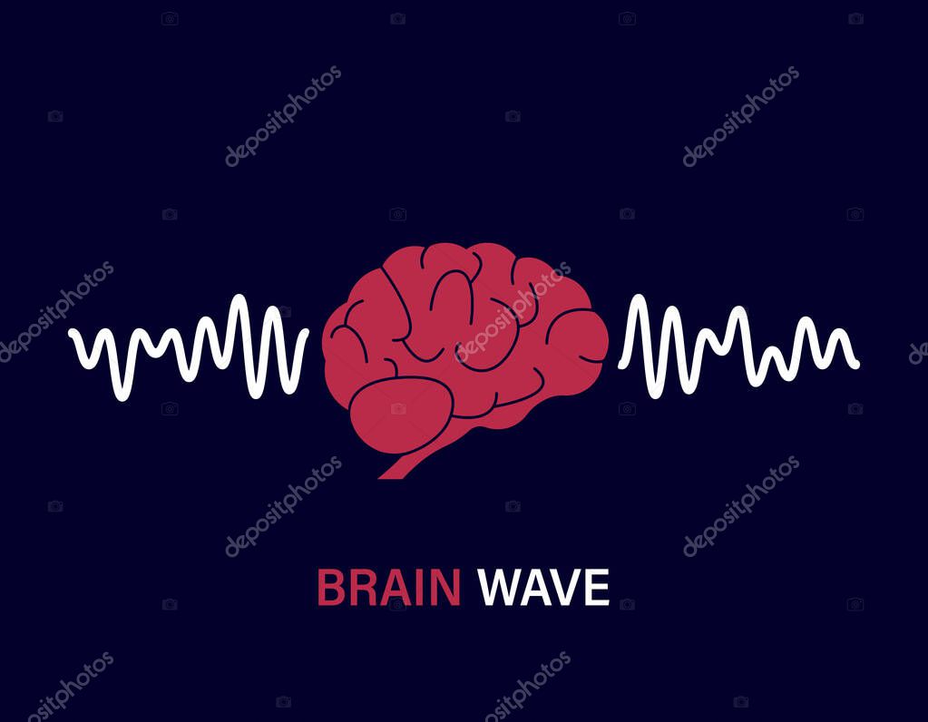 Human Brain Waves. Brain Activity Wave concept. Pink Mind with Mental Wave. Isolated blue background. Vector illustration.