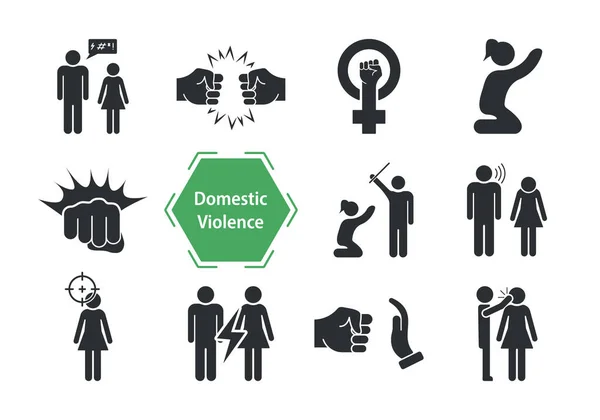 Domestic Violence Icons Set. Domestic Abuse Icons. Set of Family Violence and Discrimination Woman. Humiliation, Conflict, Quarrel and Hate concept. Vector illustration — Stock Vector