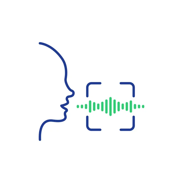 Ses ve Konuşma Tanıma Satırı Simgesi. Ses Dalgası ile Ses Komut Simgesini Tara. Ses kontrol. Tanıma ve tanımlama satırı Simgesi ile konuş ya da konuş. İnsan kafası ve ses dalgası. Vektör İllüstrasyonu — Stok Vektör