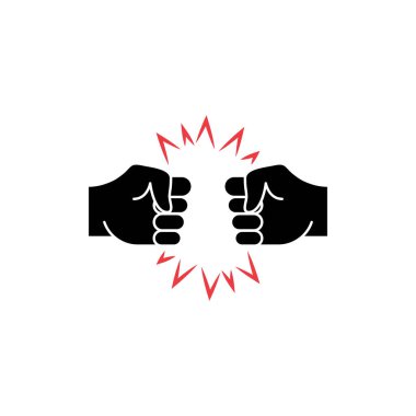 İki Elli Yumruk Şişme ikonu. Yumruk tokuşturarak selamla. Saygı, Savaş, Çatışma ve Tokalaşma konsepti. İki yumruk arasında yumruk. Vektör illüstrasyonu