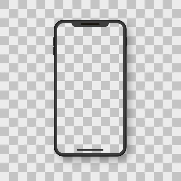 Smartphone Mockup avec écran transparent. Téléphone portable noir sur fond transparent avec écran blanc. Maquette Smartphone réaliste. Vue de face. Illustration vectorielle — Image vectorielle