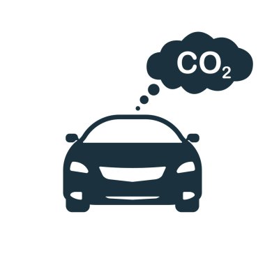 Car Emits CO2 Gas. Pollution of Carbon Dioxide from Traffic. CO2 Cloud Gas Icon. Traffic Pollution from Vehicle Icon. Vector illustration clipart