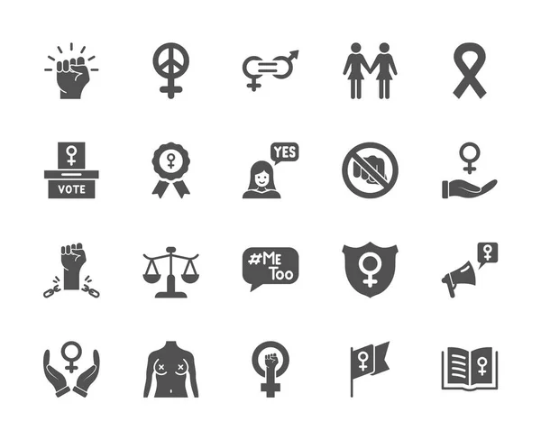 Feminism Icons Set. Empowerment Girl, Gender Equality, Rights of Women, Girl Power, Sex Discrimination, Me Too, Protest Silhouette Icons. Feminism and Girl Power concept. Vector illustration — Stock Vector