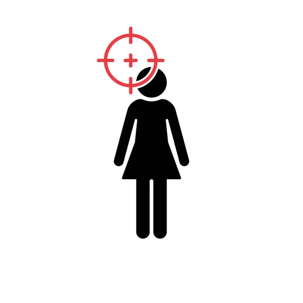 Alcance de francotirador Apuntado a la silueta negra femenina. Blanco Rojo e Icono Femenino. Concepto de violencia doméstica. Abuso doméstico. Ilustración vectorial — Vector de stock