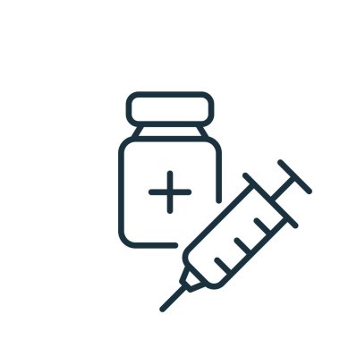 Coronavirus Aşı Hattı ikonu. Şırıngayla şişe. Covid 'e karşı aşı. Şırınga ve aşı tüpü düz çizgi ikonu. Coronavirus Covid-19 tedavisi. Düzenlenebilir felç. Vektör illüstrasyonu