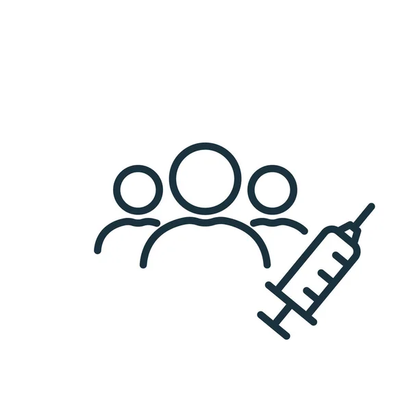 Vaccine Trials thin line icon. Group of People and Syringe. Testing Medical Vaccination. Time to vaccinate concept. Syringe simple thin line icon. Editable stroke. Vector illustration — Stock Vector