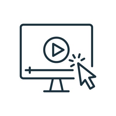 Video Öğretim Hattı Simgesi. Fare İmleci Doğrusal Simgesi olan Video Oynatıcı. E-öğrenme ve Çevrimiçi Eğitim konsepti. Uzak Eğitim ve Çevrimiçi Webinar Pictogram. Düzenlenebilir felç. Vektör illüstrasyonu