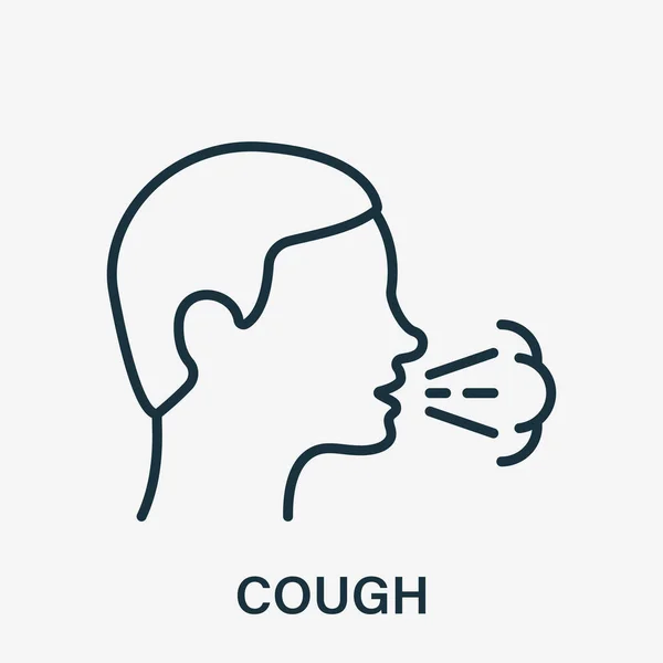 Icono de la línea de tos. Gripe, Resfriado o Síntoma del Coronavirus. Hombre tosiendo o estornudando. Enfermedades infecciosas Icono lineal. Frío, Bronquitis, concepto de tuberculosis. Un derrame cerebral. Ilustración vectorial — Vector de stock