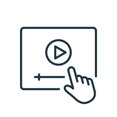 Video Öğretim Hattı Simgesi. Fare İmleci Doğrusal Simgesi olan Video Oynatıcı. E-öğrenme ve Çevrimiçi Eğitim konsepti. Uzak Eğitim ve Çevrimiçi Webinar Pictogram. Düzenlenebilir felç. Vektör illüstrasyonu