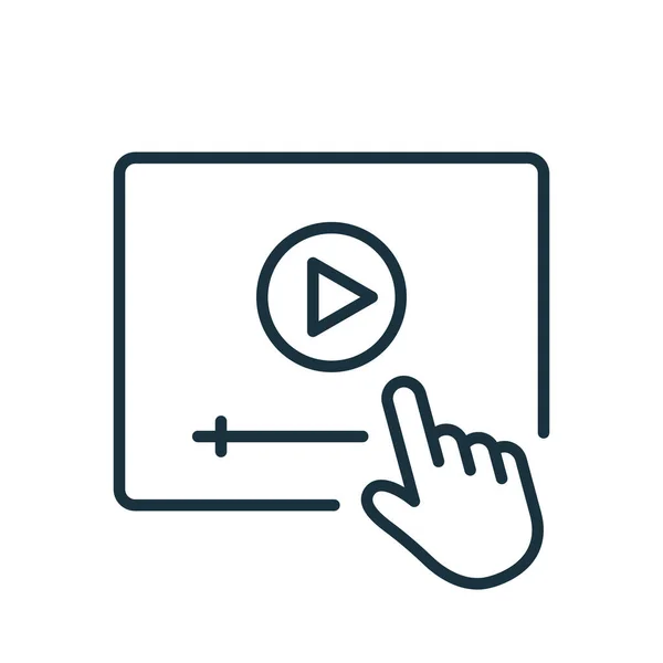 Βίντεο Tutorials Γραμμή Icon. Παίκτης βίντεο με το ποντίκι Πόιντερ γραμμική εικόνα. E-learning και Online Εκπαίδευση έννοια. Απομακρυσμένη Εκπαίδευση και Online Εικονόγραμμα Webinar. Επεξεργάσιμο εγκεφαλικό επεισόδιο. Εικονογράφηση διανύσματος — Διανυσματικό Αρχείο