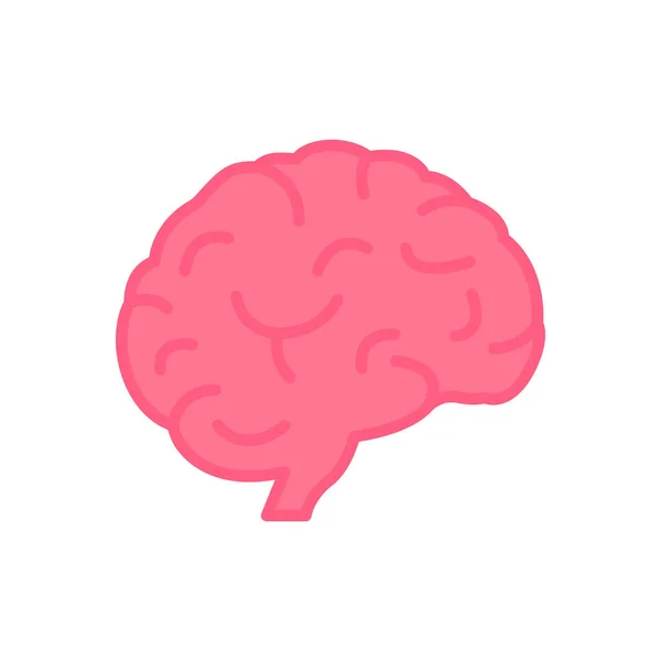 Human Brain Icon In Flat Style. Pink Brain in Cartoon Style. Symbol of Memory, Wisdom, Mind, Idea and Intelligence. Internal Organ Pictogram. Editable stroke. Vector illustration — Stock Vector