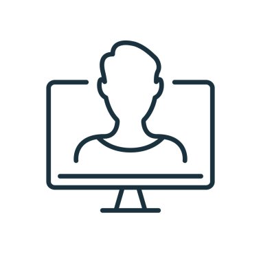 Çevrimiçi Eğitim Hattı Simgesi. Çevrimiçi Eğitim Lineer Simgesi. Uzaktan eğitim, danışmanlık, E-öğrenme ve Online Webinar. Öğretmen ve Bilgisayar Ekranı resmi. Düzenlenebilir felç. Vektör illüstrasyonu