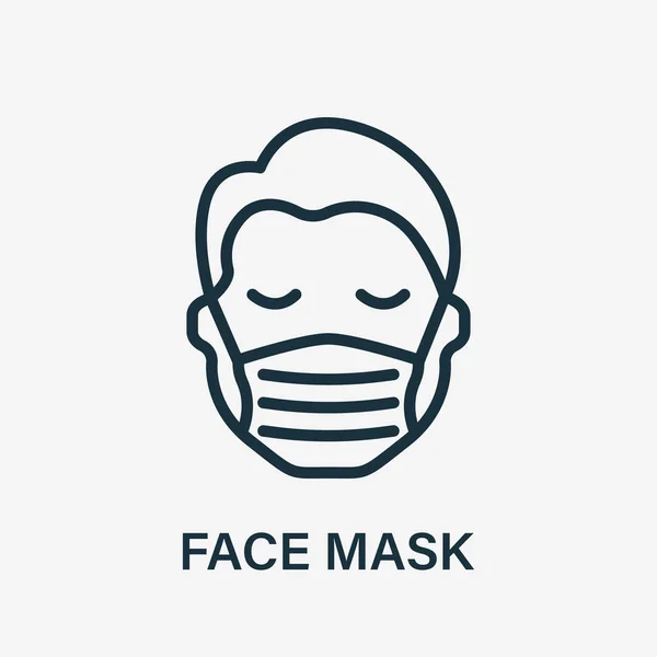 Maschera Maschera Uomo Linea Icona. Maschera di protezione del viso medico coprire bocca e naso di umano. Indossare respiratore contro virus, inquinamento atmosferico, polvere e allergia. Ictus modificabile. Illustrazione vettoriale — Vettoriale Stock