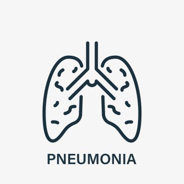 Pnömoni Ciğerleri Hattı Simgesi. Ciğerlerin tahrik edici durumu. İnsan iç organı doğrusal simgesi. Zatürree, astım, viral hastalık konsepti. Düzenlenebilir felç. Vektör illüstrasyonu