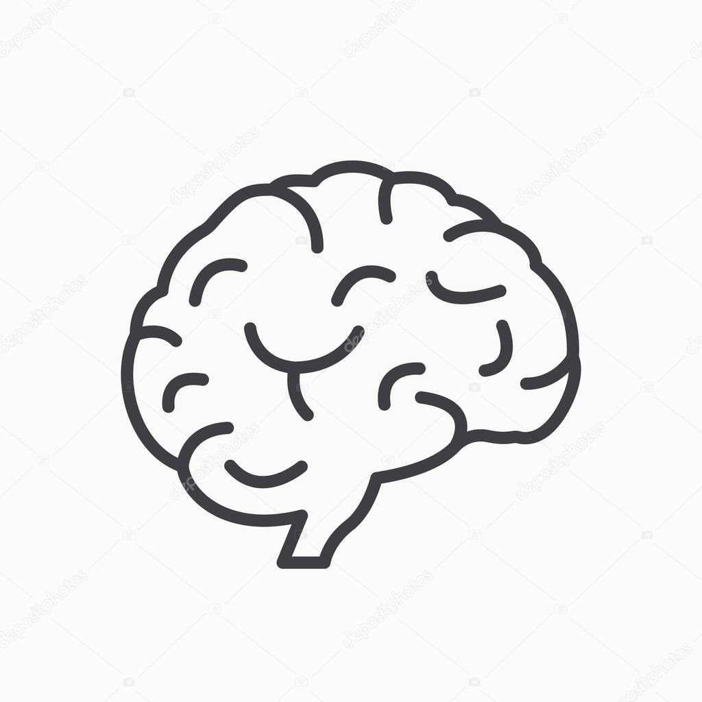 Human Brain Line Icon. Symbol of Wisdom, Memory, Mind, Creative Idea and Intelligence. Brain in Flat Style. Internal Organ Linear Icon. Editable stroke. Vector illustration