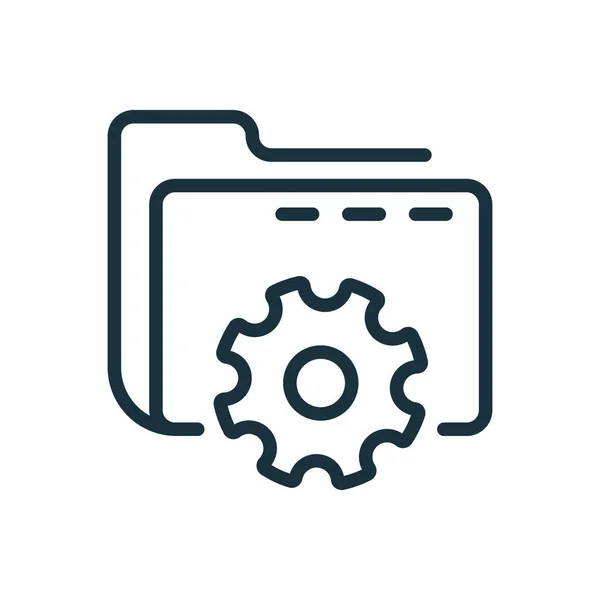 Setting of Data Folder Line Icon. Computer Folder with Gear Linear Icon. Options and Configuration of File or Document. Editable stroke. Vector Illustration — Διανυσματικό Αρχείο