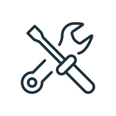 Toolkit Linear Icon. Cross of Wrench and Screwdriver Line Pictogram. Tool Kit for Repair. Toolbox for Fix. Editable stroke. Vector Illustration