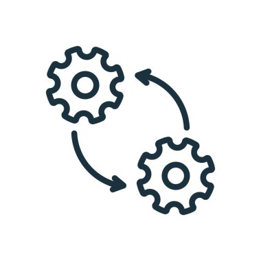 Cog Wheel in Process Line Icon. Circular Arrow, Cogwheel, Operation. Gear Linear Pictogram. Editable stroke. Vector Illustration