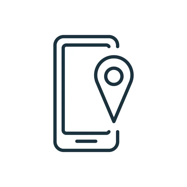 Icono de Navegación Móvil y Línea de Ubicación. Smartphone con GPS Marker. Navegación GPS móvil y Pin de seguimiento en el icono lineal de pantalla. Ubicación Seguimiento de la aplicación en el dispositivo. Un derrame cerebral. Ilustración vectorial — Vector de stock
