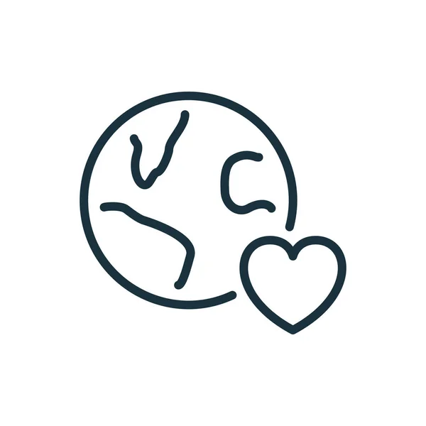 Amo l'icona lineare della Terra. Pittogramma a forma di cuore e linea Globe Planet. Concetto di Carità, Organizzazione Donazioni e Amore Internazionale. Salva la terra e il mondo. Ictus modificabile. Illustrazione vettoriale — Vettoriale Stock