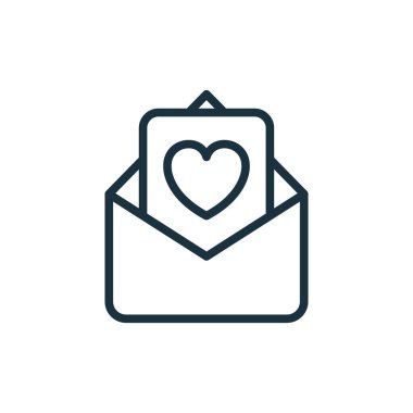 Zarflı Sevgililer Günü Aşk Kartpostalı. Dikkat, Yardım, Gönüllü Olma ve Bağış Konsepti. Sevgi Mesajı Doğrusal Simgesi. Romantik kartpostal ya da Zarflı Piktogram. Düzenlenebilir felç. Vektör illüstrasyonu