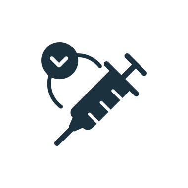 Aşı silueti simgesi. Aşı izni konsepti. Şırıngada işaret var. Evet, aşı. Vektör illüstrasyonu