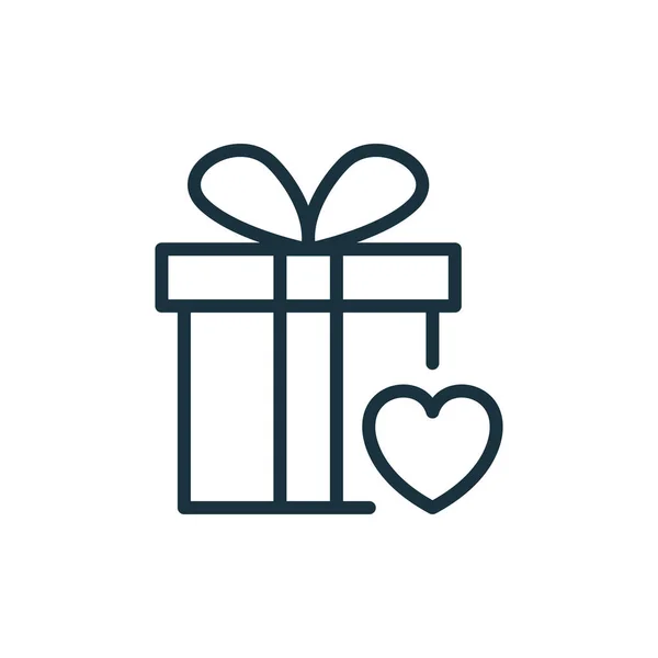 Gift Box with Ribbon Bow and Heart Line Icon. Giftbox in Donation and Charity Concept Linear Pictogram. Surprise Box for Holiday Outline Icon. Editable Stroke. Isolated Vector Illustration — Stock Vector